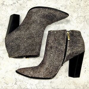 CARRANO Anthropologie | Pony Hair Ankle Booties Polka Dot Black/Beige Women’s 10